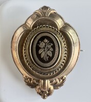 238T. About 1 forint! Antique gold plated, enameled, silver Biedermeier brooch! Br weight: 12.8 grams