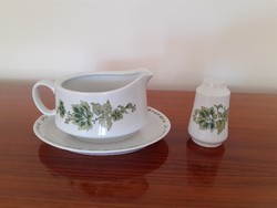 Retro old lowland porcelain salt shaker with green floral sauce