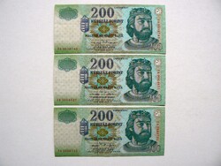 3 HUF 200 banknotes together, 2001, 2002, 2006, (fa, fb) .