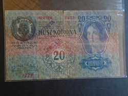 17 68 -Húsz korona  1913 /1919 -es szerb horvát szlovén és román bélyegzéssel -  temesi bánság