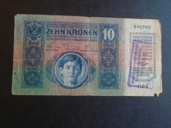 17 71 - Ten crowns 1915 /1919 with Hungarian nostrification - Temesi bánság mod? Toronto plate etc.