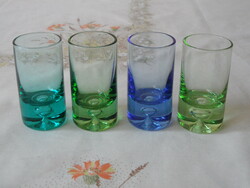 Art deco színes üveg likőrös pohár ( 4 db. )