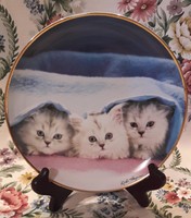 Macskás porcelán tányér, cicás dísztányér 3. (L2683)