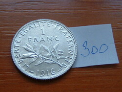FRANCIA 1 FRANK 1916 Ezüst, 835/1000 Silver, 5 gr.  300