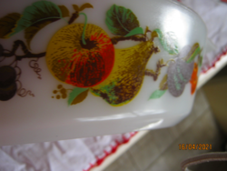 Vintage English Jena bowl with fruit pattern and lid