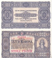 Hungary 1000 kroner / 8 filier replica 1923 unc
