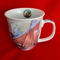 German porcelain mug with sailboat and sea coast pattern from Hamburg