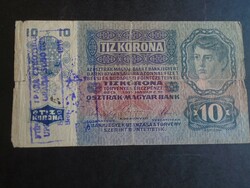17 90 - Tíz korona  1915 /1919 -es   magyar  felülbélyegzés  és  SHS  bélyeg Subotica