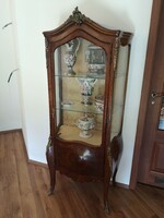 Beautiful early century French neo-rococo antique copper veined glass display case (neo rococo, glass display case)
