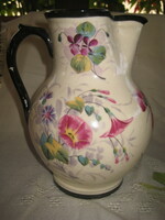 Zsolnay wine jug, early circa 1880, hand-painted, with beautiful floral decor, unrestored