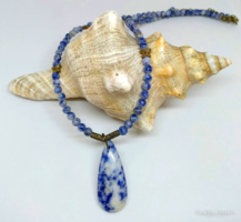 Sodalite mineral pearl necklace