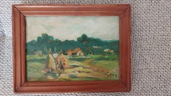 (K) small farm painting 28x21 cm signed