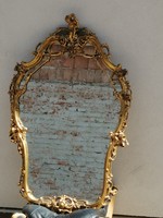 Barokk angyalkás aranyozott fali tükör.