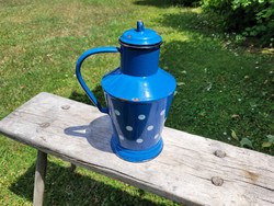 Old vintage 2 liter blue enamel polka dot small jug enameled 2 l water jug