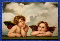 Antik Stengel üdvözlő litho képeslap Rafaello angyalkák