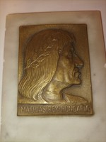 Mátyás király bronz plakett márvány talapzaton