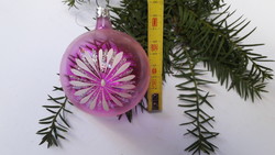 Üveg karácsonyfadísz pink virágos gömb 1db,nagyméretü,8cm hosszú
