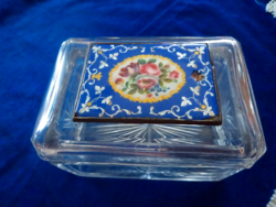 Enamel-Decorated Faceted Lead Crystal Covered Biscuit Box, Bonbonnière