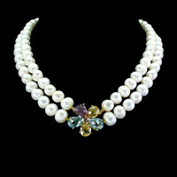 Real 10x8mm cultured pearl amethyst topaz citrine 925 silver necklace