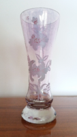 Régi váza lila festett virágos üvegváza