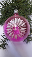Üveg karácsonyfadísz pink virágos gömb 1db,nagyméretü,8cm hosszú