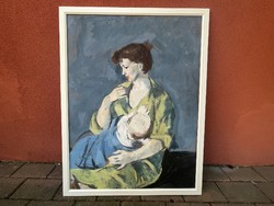 Kornél Szentgyörgyi, mother with her child, oil picture portrait art gallery