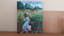 Poppy field with little girl with 24x30 cm frame