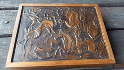 Copper inlaid pressed sheet plate hunter scenic wooden box dog horse deer
