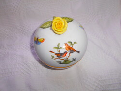 Herend rothschild pattern rose with catcher porcelain bonbonier, box