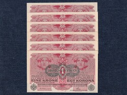 Osztrák-Magyar (háború alatt) 1 Korona bankjegy 1916 6 db sorszámkövető UNC (id62817)