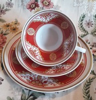 Red tea cup with plate, porcelain breakfast set (l2454)