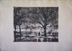 István Imre Id. (1918 - 1983) Budapest, chain bridge, country house etching