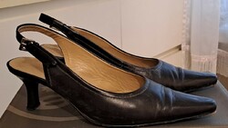 Dark blue, leather, salamander, high heel, pointed toe sandals, size 37