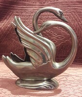 Pair of silver-colored metal swans, napkin holder (l2720)