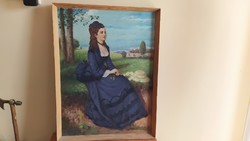 Lilaruhás nő festmény 62x83 cm reprodukció