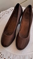 Brown leather, universal, high-heeled women's shoes in size 37