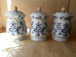 3 db Blue Danube hagymamintás porcelán tároló fűszertartó