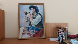 Pipázó cigánylány festmény 38x52 cm (XVSD)