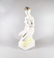 Hölóháza, kneeling naked lady hand-painted porcelain figurine, flawless! (A007)