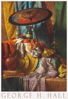 George H. Hall Limlomok - csendélet 1880 festmény művészeti plakátja, kelme sál kínai napernyő váza