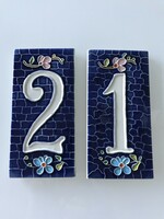 Ceramic house numbers, 1 and 2, 15 x 7.5 cm