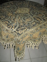 Beautiful fringed edge antique baroque pattern woven tablecloth or carpet