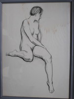 Will wieger: female nude - original old charcoal drawing