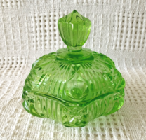 Old art deco green glass bonbonier, candy holder