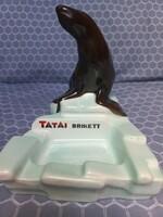 Retro Kispest table ashtray, ornamental Tata briquette advertising object