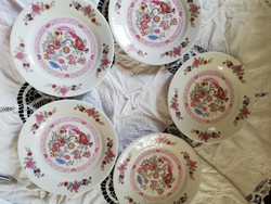 5 old German porcelain peacock and flower cake plates for sale!