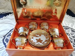 New porcelain gilded 6-person coffee and chocolate set for sale, in a box!