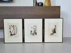 Original, signed ink drawings by István Károly Szász (1978) - 3 abstract works in a new, glazed frame