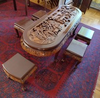 Kínai faragott asztal, székekkel