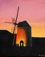 Jankovics e. R.: Windmill in a black landscape - acrylic-canvas painting